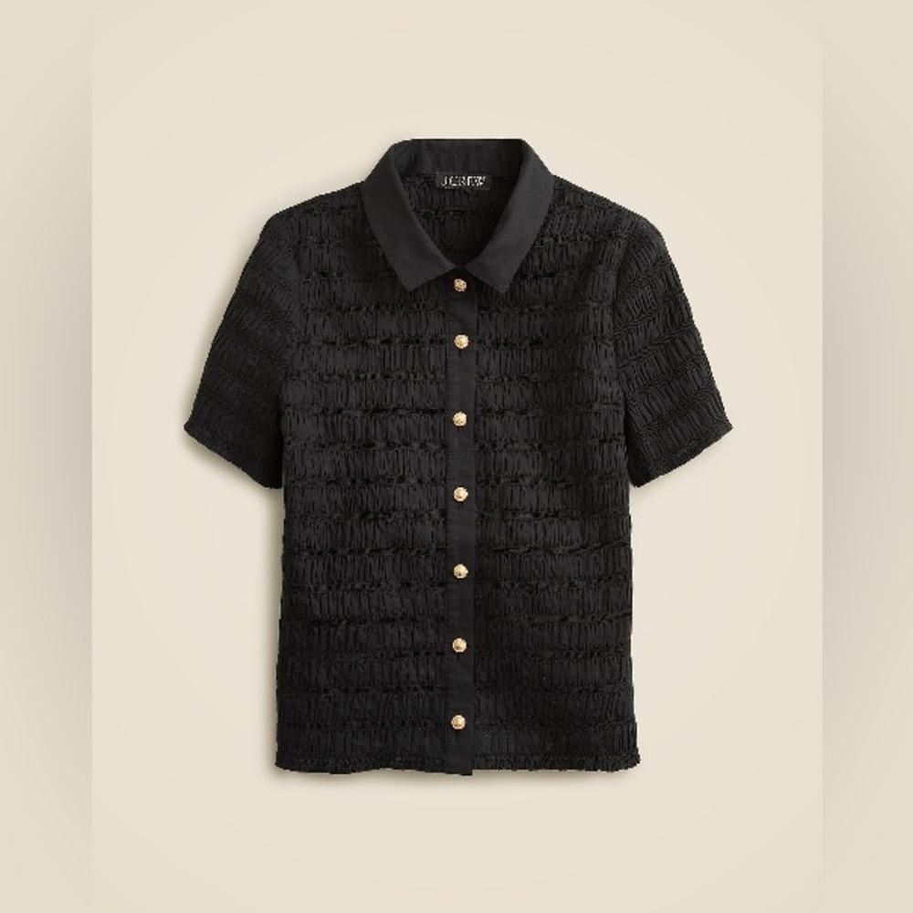 NWT J. Crew Smocked button-up shirt in cotton-blend voile XS Black